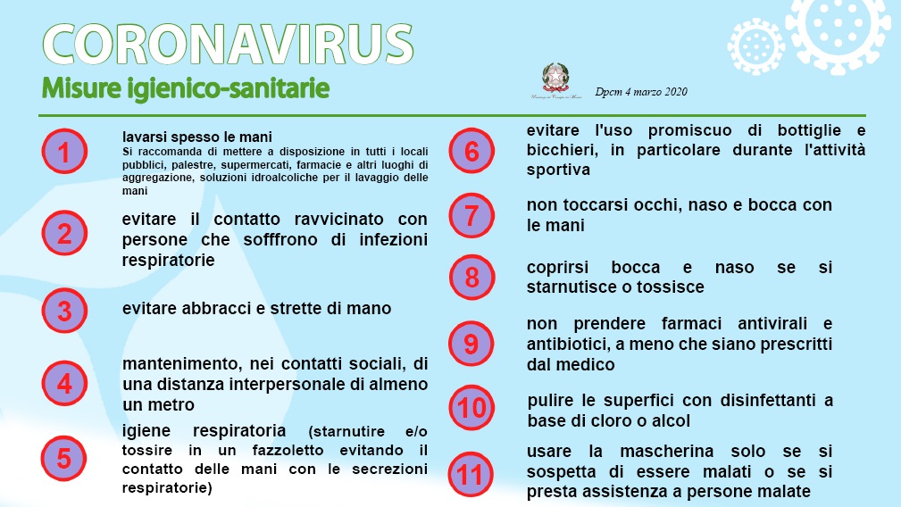 Coronavirus misure igienico sanitarie